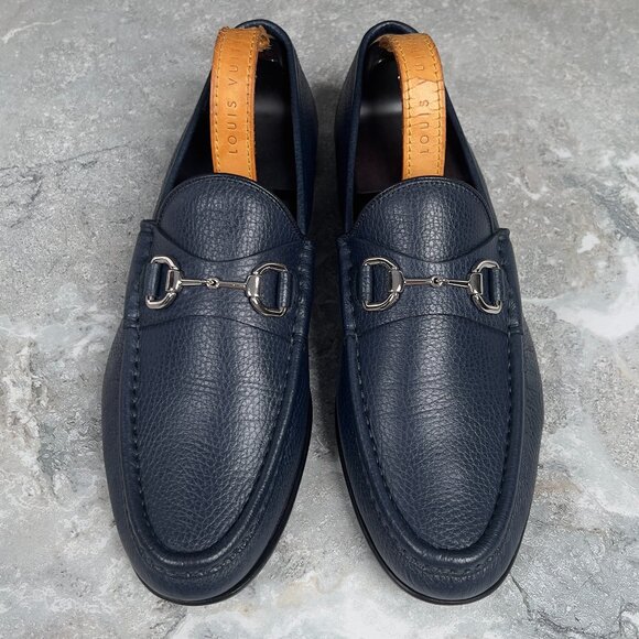 Gucci 1955 Horsebit Loafers Heels Blue Grain Leather 9 G or 9.5 US or 43 EUR main image 12